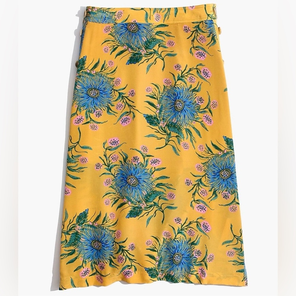 Silk Side-Button Skirt in Painted Blooms